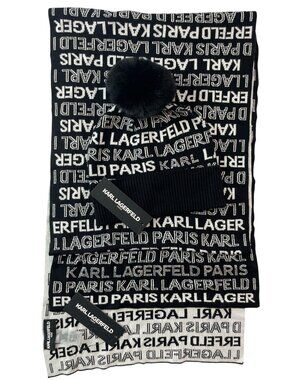 Karl Lagerfeld Paris Logo Print Black White Scarf & Beanie SET-OF-2 MSRP$136 NWT